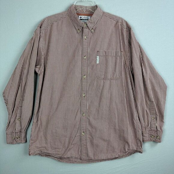 Columbia Shirt Men’s Large Long Sleeve Button Down Checked Maroon - Picture 1 of 7